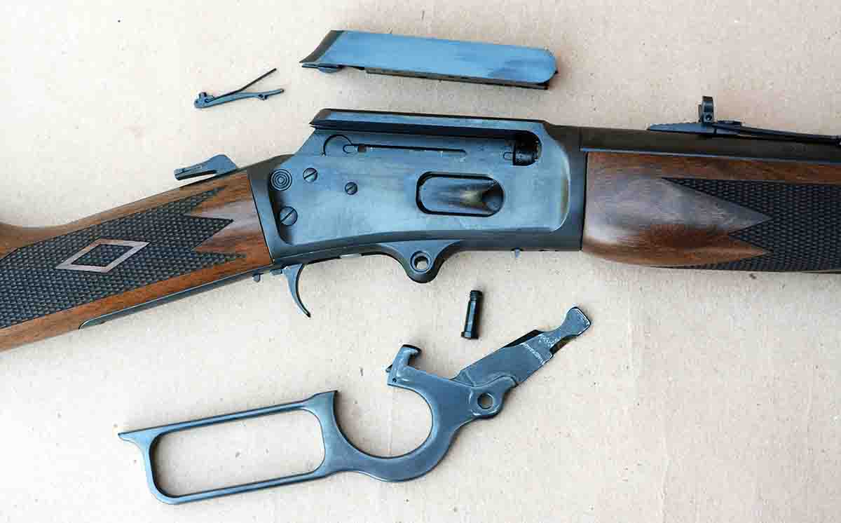 By removing the finger lever screw, the bolt and lever can be removed for easy cleaning of the action, but it also allows the barrel to be cleaned from the breech.